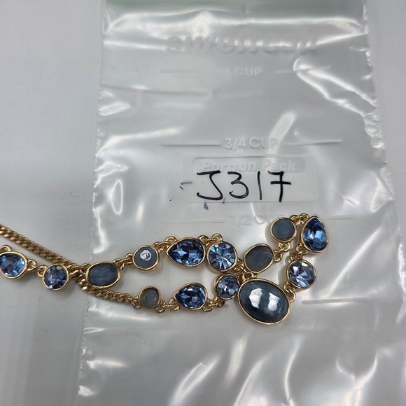 DKNY‎ Gold Tone Blue Crystal Graduated Station Necklace Choker Jewelry Used - Picture 8 of 8